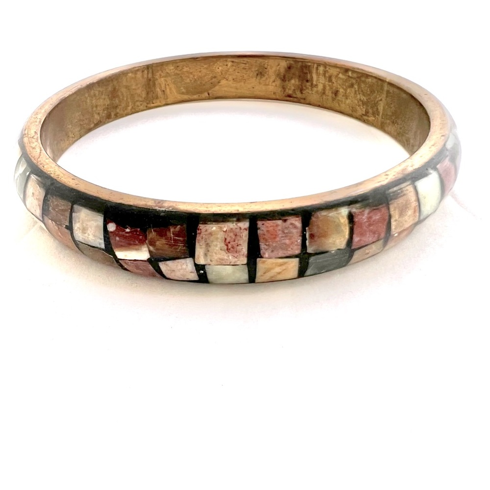 Vintage Inlay Bangle Bohemian Natural Earthy Gypsy Bracelet